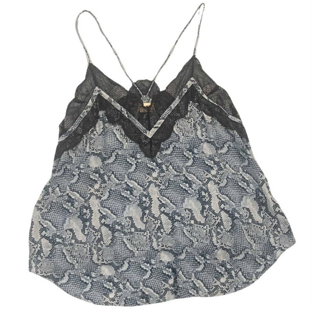 NWT Zadig & Voltaire Christo CDC Wild Silk Cami Blue Snakeskin Lace Edge Size L